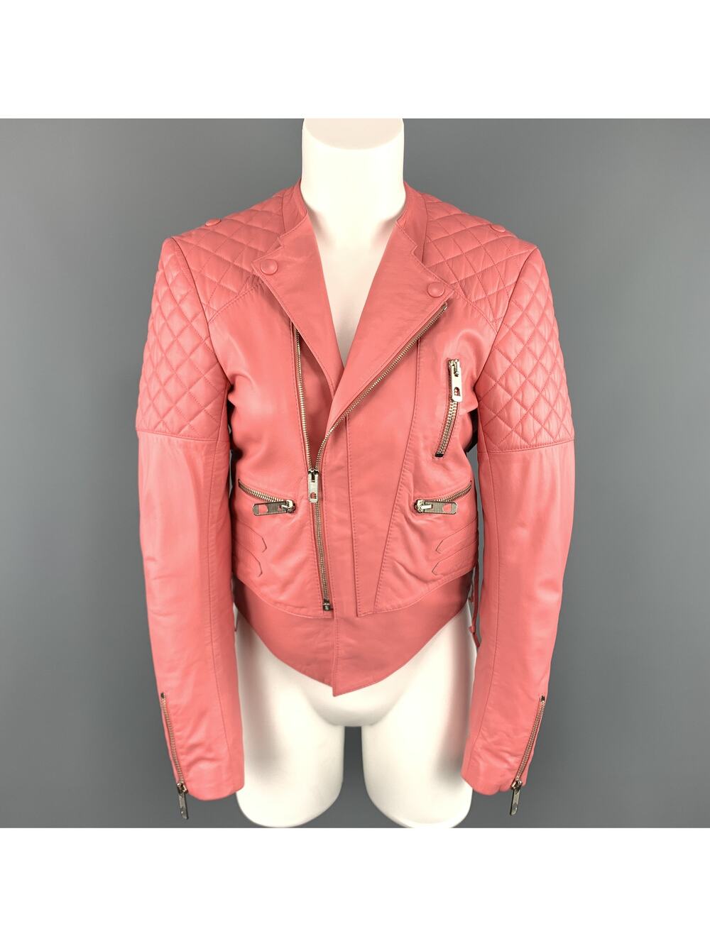 BALENCIAGA Size 6 Pink Quilted Leather Moto Biker Jacket - Picture 1 of 10